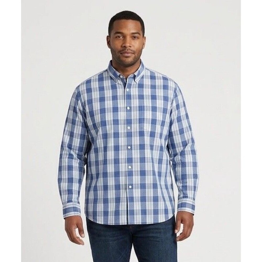 NWT IZOD Men's XL Long Sleeve Plaid Shirt Lightweight Poplin Mazarine Blue